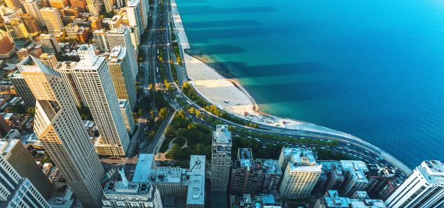 Chicago Cityscape With a View of Lake Michigan From Above